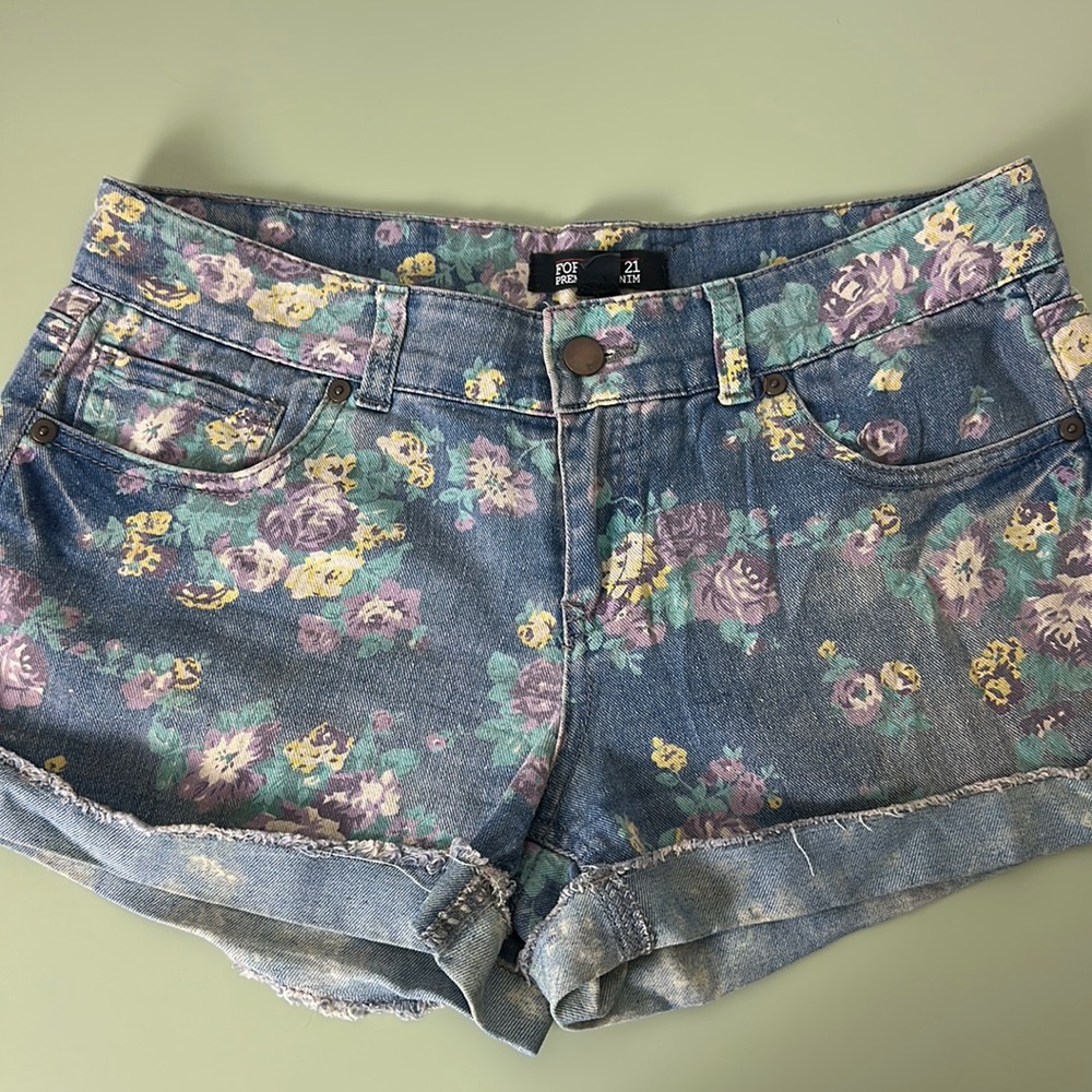 Forever 21 Floral Denim Shorts